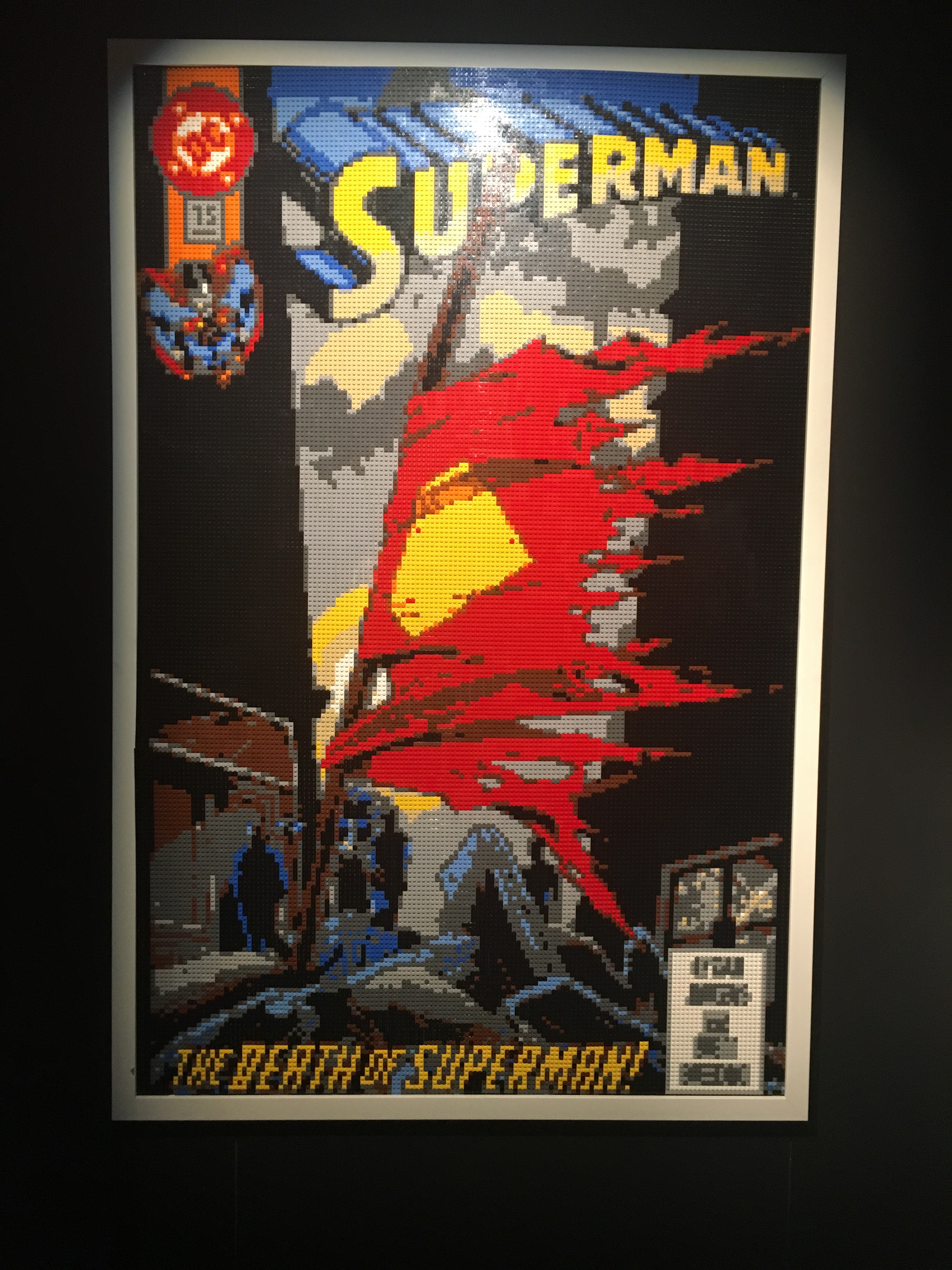 The Death of Superman Comic Cover Lego Sculpture
